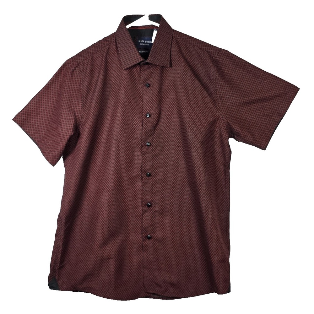 Silver Stone Collection Mens Shirt Red & Black Diamond Pattern Short Sleeve XL